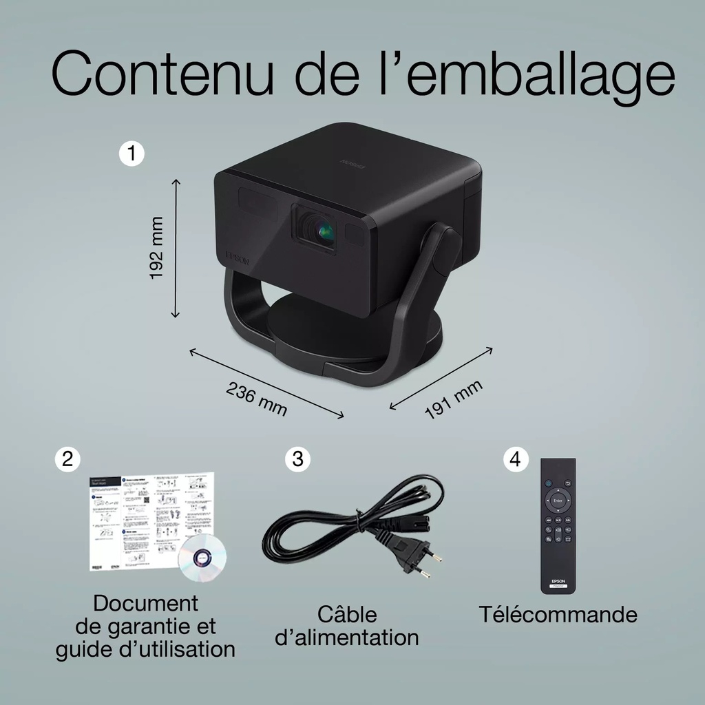 Epson EF-22B - Mini projecteur laser avec son, Full HD, 1'000 lumens