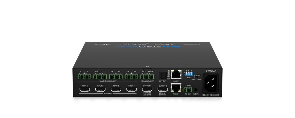 Blustream SW42DA - Switch HDMI 4 voies avec sortie audio 2x Dante