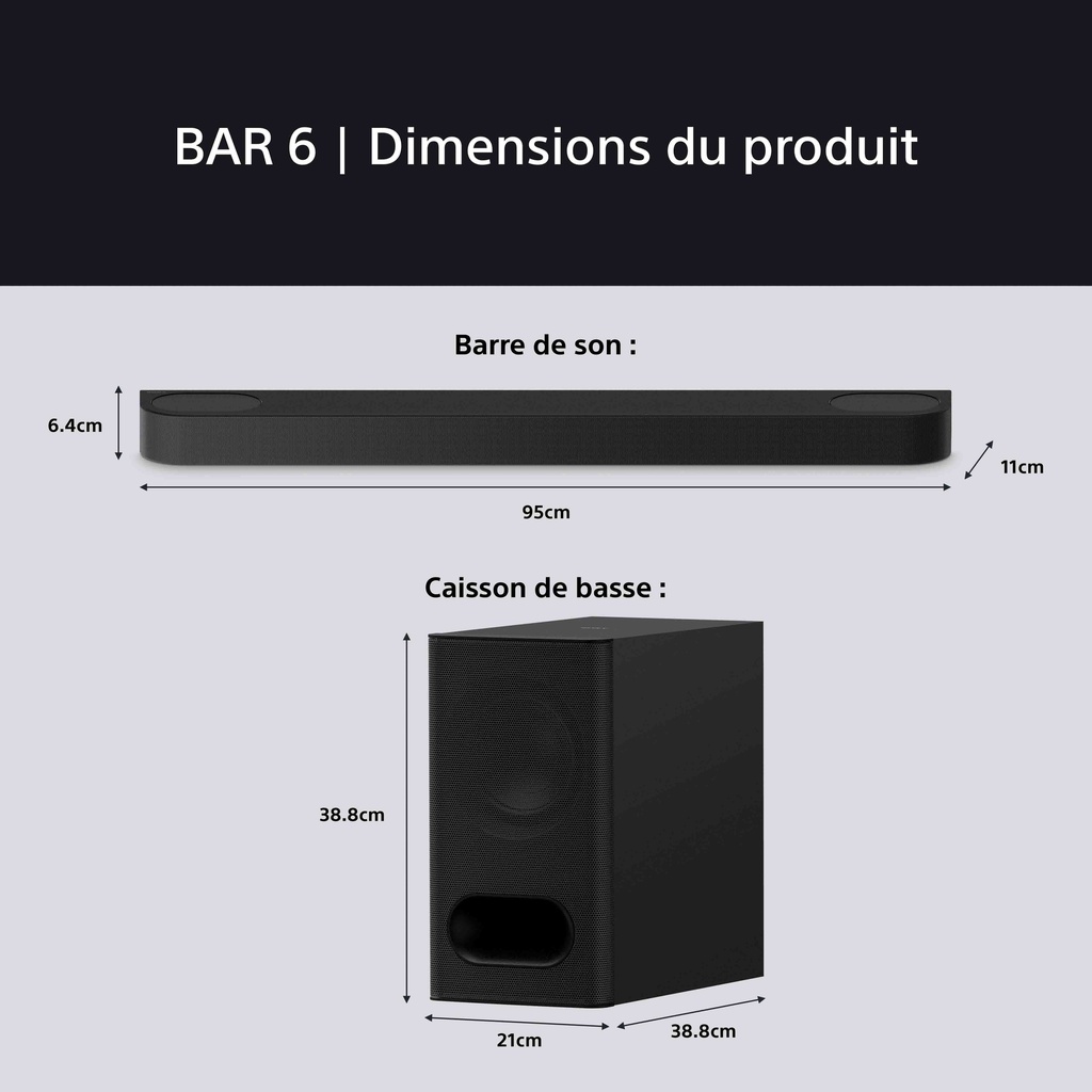 Sony - Bravia Theatre Bar 6 - Barre de son 3.1.2 canaux avec caisson de basses sans fil puissant, Dolby Atmos®, DTS:X®