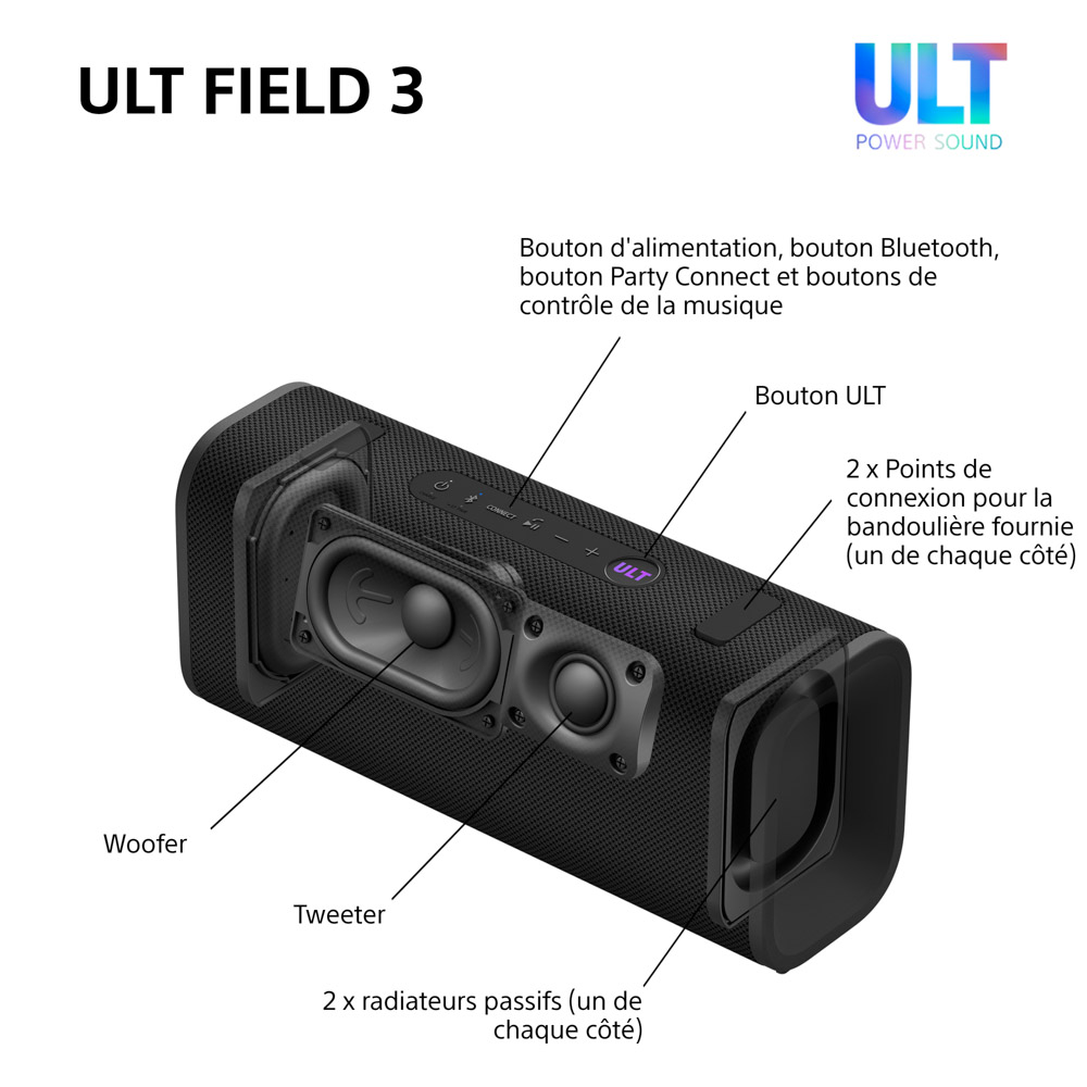 Sony ULT Field 3 Blanc - Enceinte Bluetooth portable