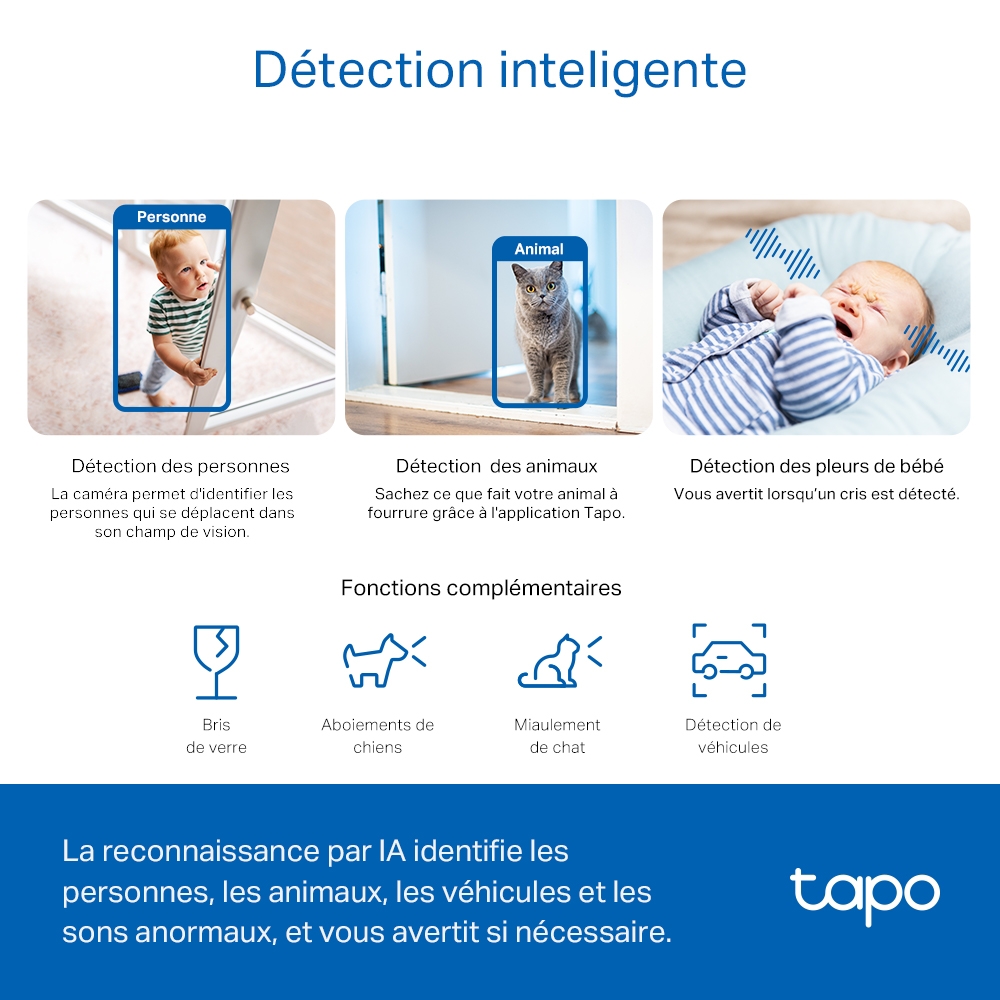 TP-Link - C230 - Caméra de sécurité panoramique/inclinable WiFi avec IA
