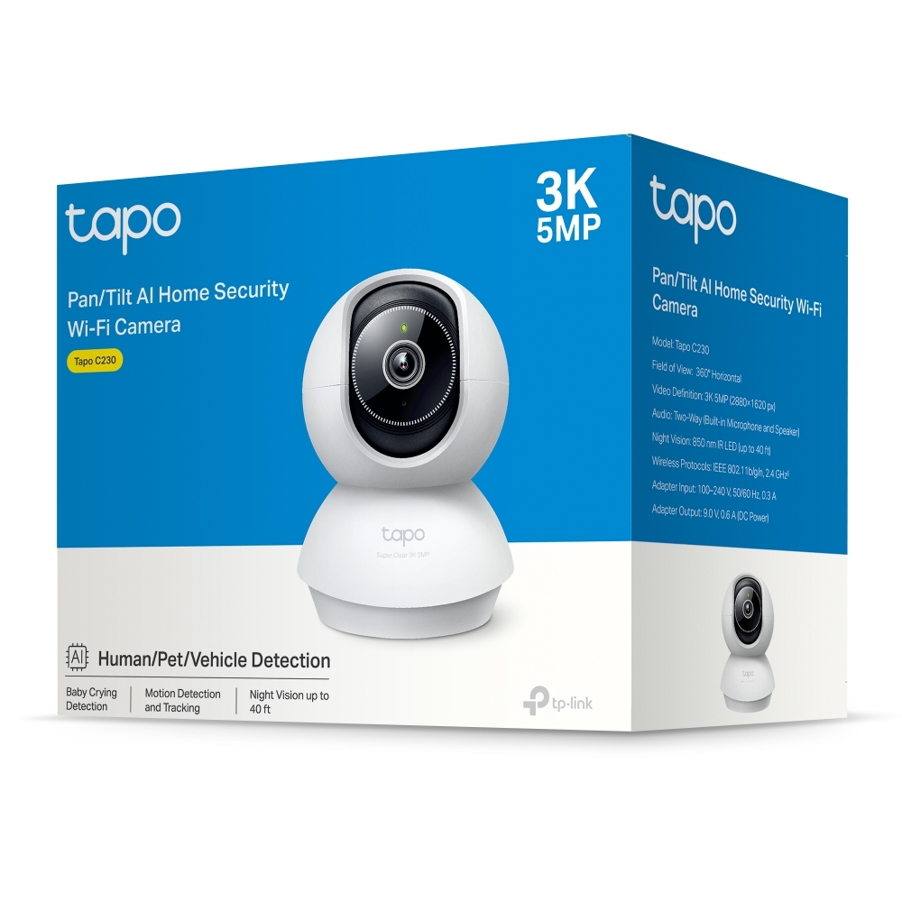TP-Link - C230 - Caméra de sécurité panoramique/inclinable WiFi avec IA