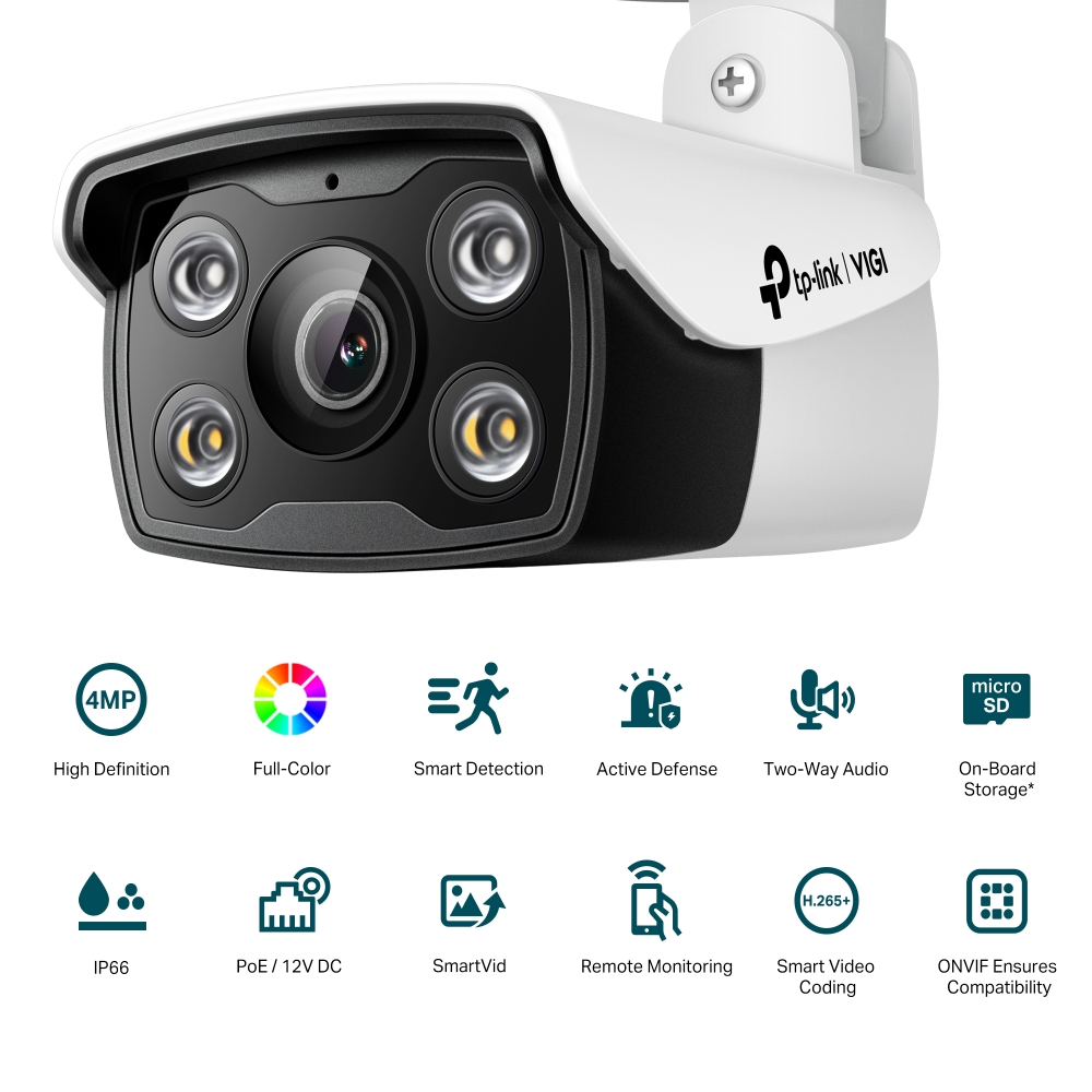 TP-Link Caméra réseau C340 2.8 mm - Caméra réseau Bullet extérieure VIGI 4MP Outdoor Full-Color