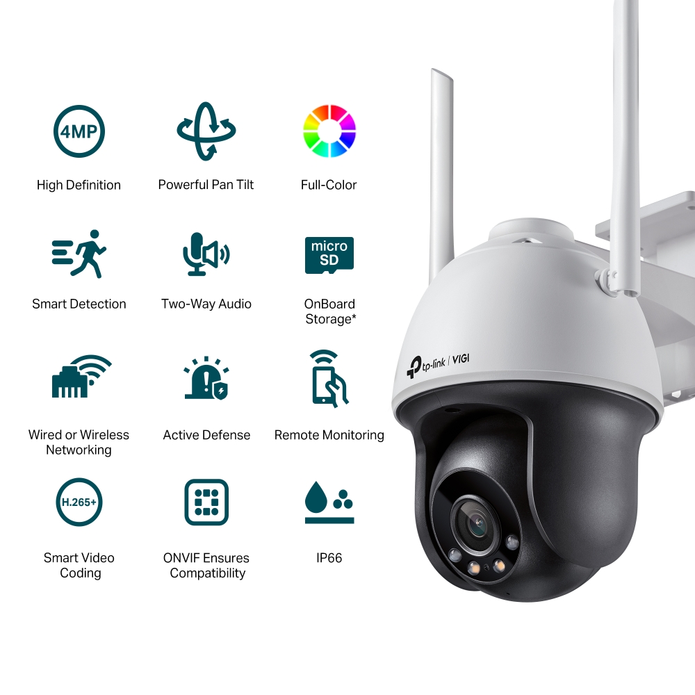 TP-Link - C540-W 4 mm - Caméra réseau Pan Tilt VIGI 4MP Outdoor Full-Color
