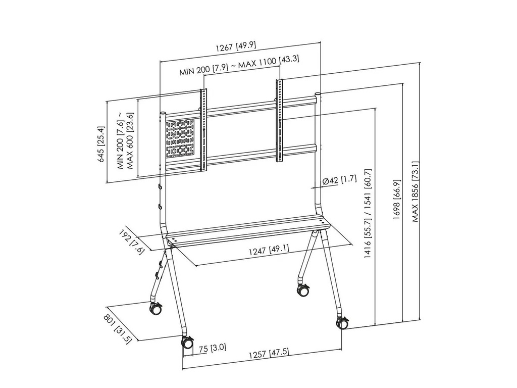 Vogel's Essential T1021 - Support à roulettes, écran 65 - 98 pouces