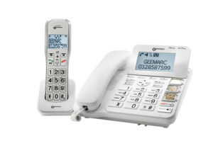 Geemarc AMPLIDECT COMBI 595 - Téléphone filaire avec combiné sans fil amplifié, touches avec photos et boutons SOS