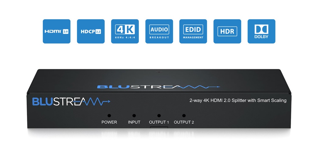 Blustream SP12CS - Splitter 1/2 - 4K HDMI2.0 Smart-Scaling
