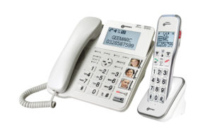 Geemarc AMPLIDECT COMBI 595 - Téléphone filaire avec combiné sans fil amplifié, touches avec photos et boutons SOS