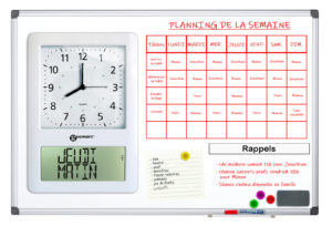 Geemarc VISO MEMODAY - Tableau blanc aide-mémoire avec horloge intégrée