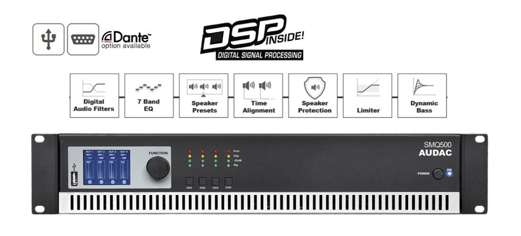 Audac SMQ500 - Amplificateur DSP 4x500W@4ohm