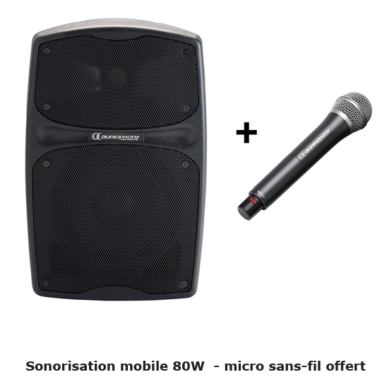 Audiophony RACER80/F5 - Sonorisation mobile 80W - Mediaplayer, Bluetooth et Récepteur micro intégré / 514 - 542 MHz