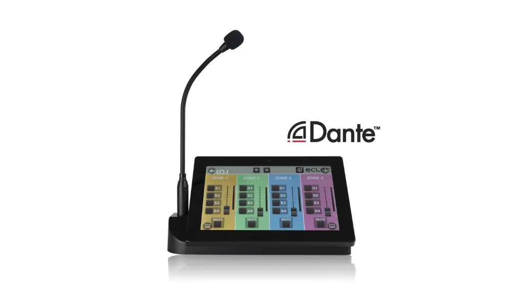 Ecler PAGENETDN - Poste d'appel de bureau Écran tactile 10" UCP, PoE DC, Dante™, EclerNet