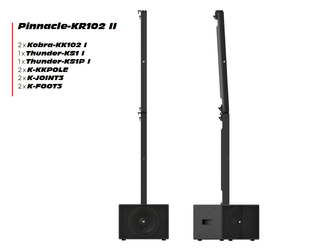 K-Array Pinnacle-KR102 II - Système stéréo mobile : 2x Kobra-KK102 I + KS1 I + KS1P I - Noir