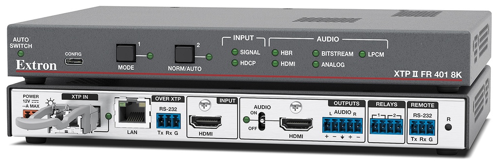 Extron XTP II FR 401 8K SM — Récepteur fibre optique XTP II 8K avec entrée HDMI locale — monomode