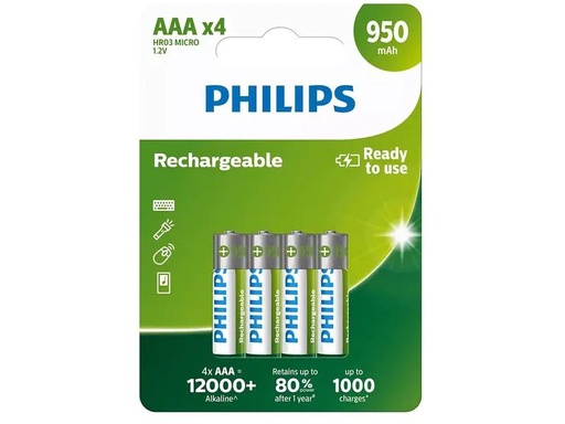 [R03B4A95] Philips Batterie Accu Rechargeable AAA 4 Pièce/s