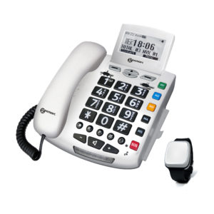 [PACK_SERENV2-DC_WH_F] Geemarc SERENITIES – PACK DC - Téléphone filaire avec bracelet alarme avec détection de chute