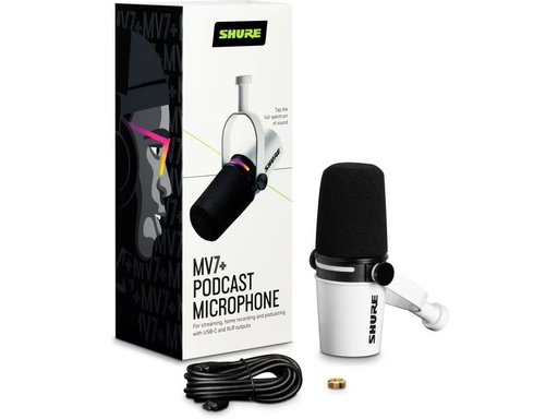 [MV7+-W] Shure MV7+-W - Microphone pour podcast, XLR/USB-C,blanc